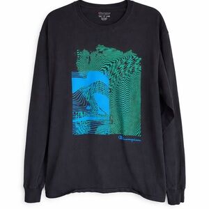 Champion Blue and Green Graphic Men's Long Sleeve Tee